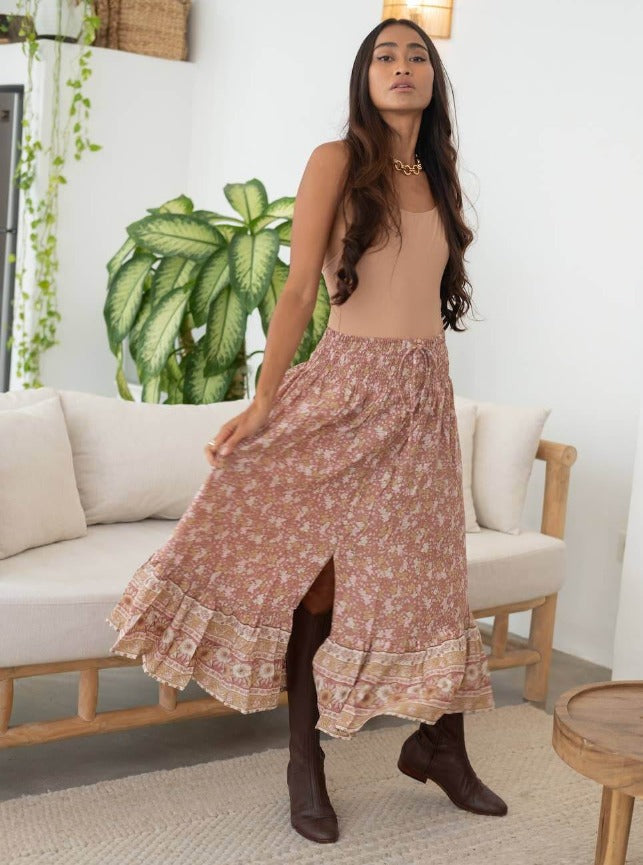 Mauve Pink - flowery long skirt - The Fox and The Mermaid