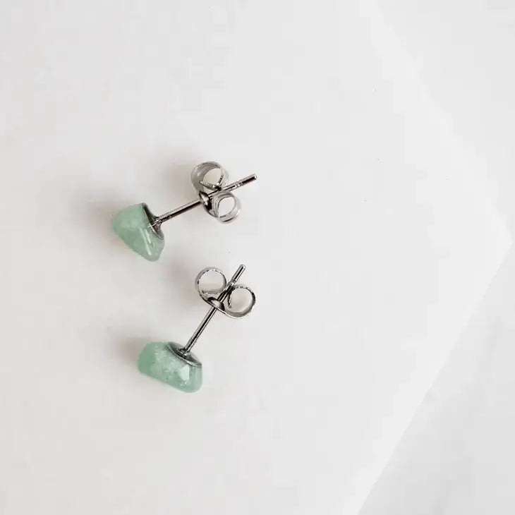Green Aventurine Stud Earrings on Silver Post