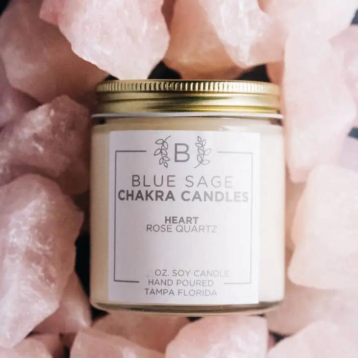 Blue Sage Chakra Candle - Heart Rose Quartz