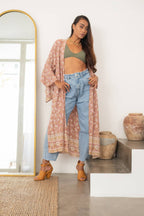 Long Kimono Duster, Mauve Floral Print Long Kimono by The Fox and The Mermaid, Bohemian Clothing at Elle and Willow