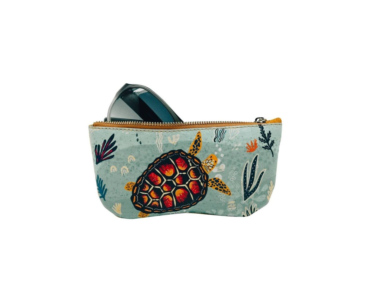 Eye glass case with colorful sea turtle print 