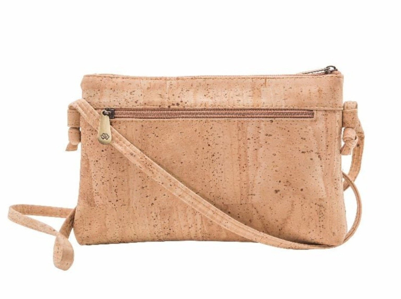 Cork Crossbody Bag - Iris Crossbody Exterior Back View- Zip Pocket Interior with Zip top Closure and two Exterior Zip Pockets - Bent & Bree