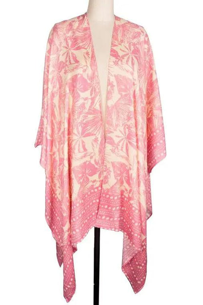 Saachi Woman's One-size Pink Floral Woodblock Printed Kimono