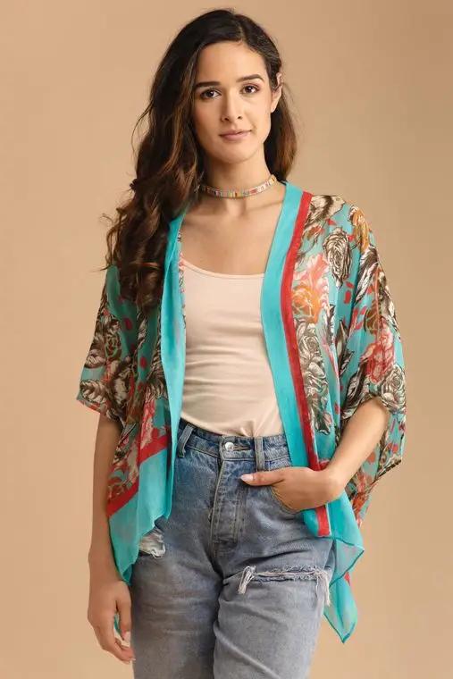 Saachi Woman's Brielle Floral Printed Short Kimono 