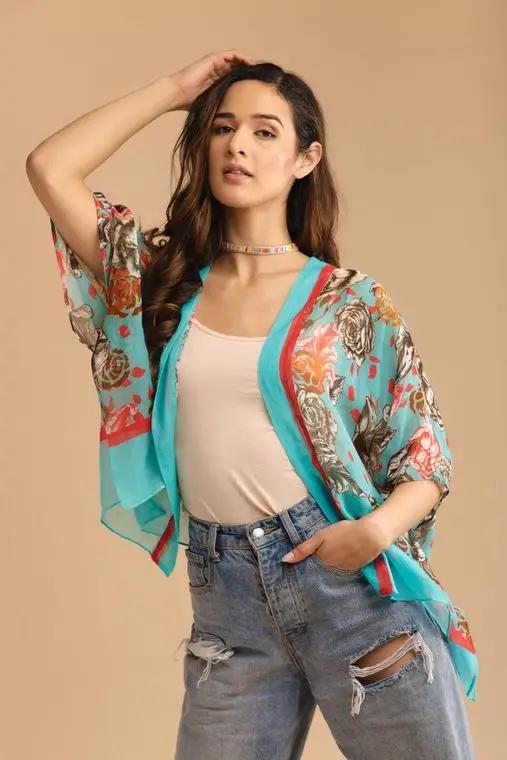 Saachi Style Woman's Brielle Floral Printed Short Open Front Kimono 