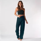 lotus and luna brand deep teal colored cotton wide leg pants