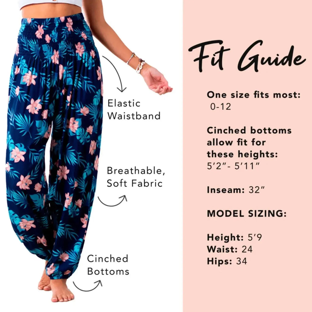 Lotus and Luna Harem Pants Size Chart Small/Medium