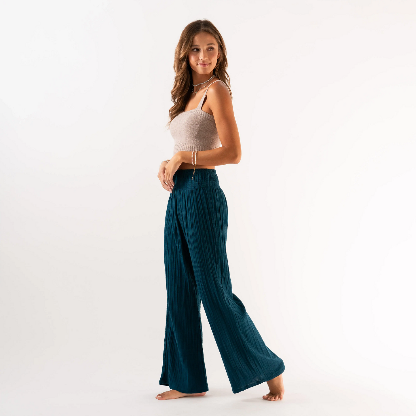 Lotus-and-Luna | Deep Teal Cotton Wide leg Pants 