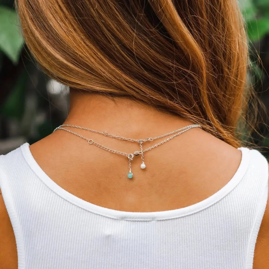 Boho Amazonite Necklace | Blue-Green Amazonite Stone on Silver Chain Back View