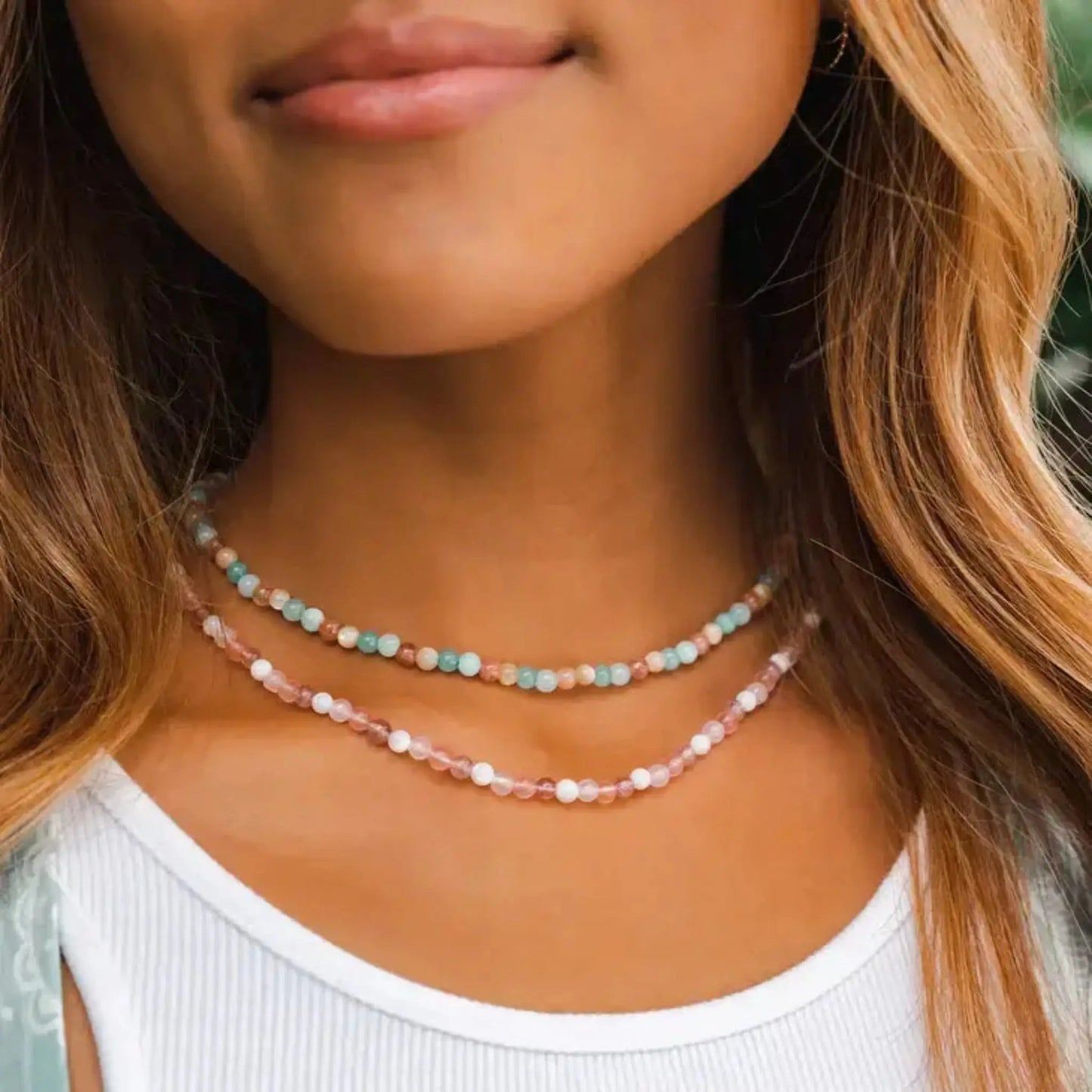 real rose quartz and strawberry quartz necklace 4mm size beaded necklace